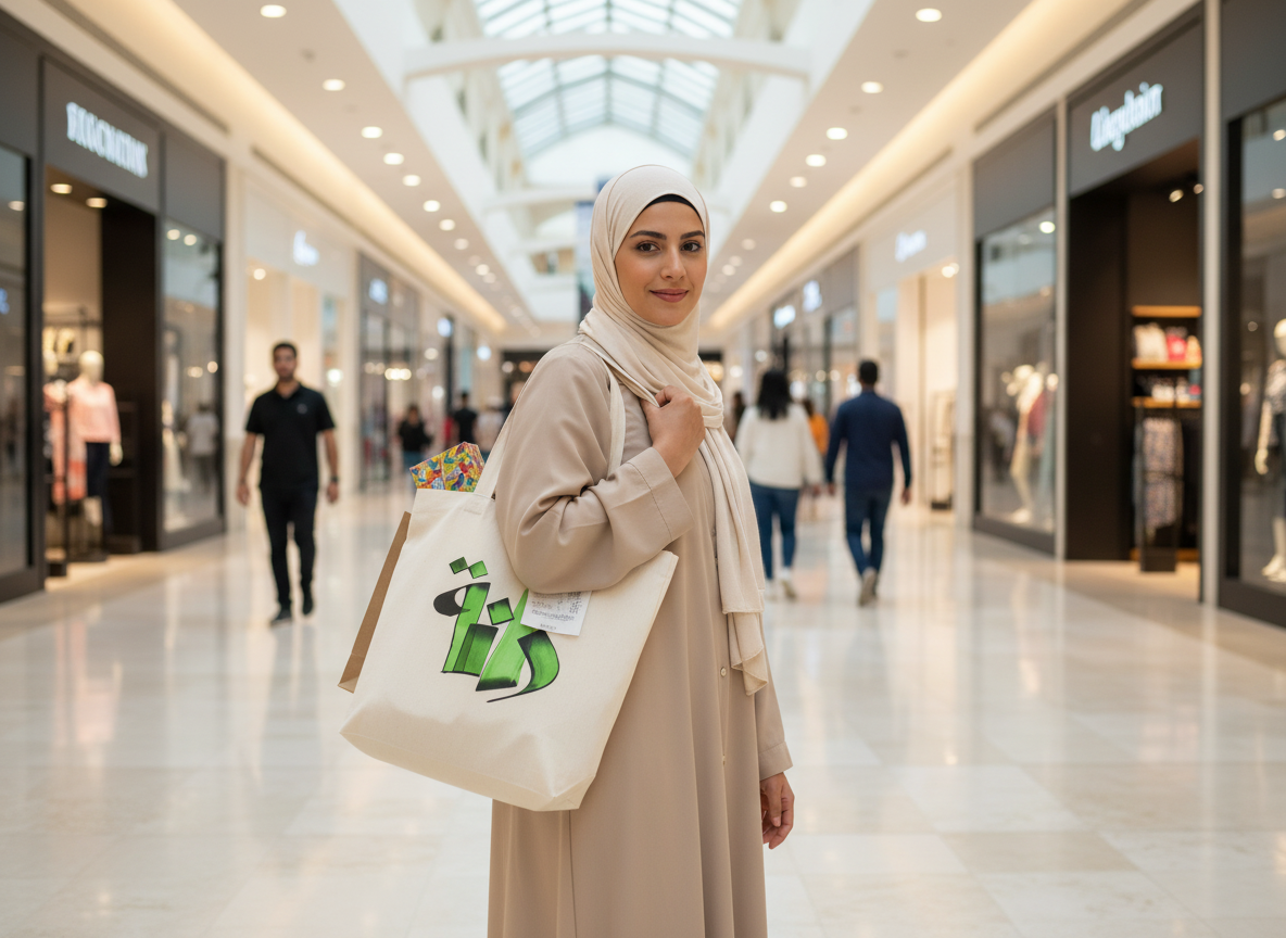 حقيبة توت قماشية بتصميم خط عربي مُخصّص بالأسماء