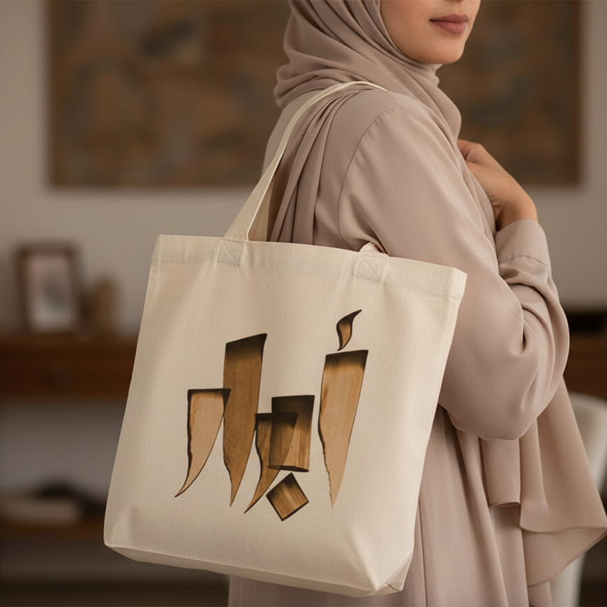 حقيبة توت قماشية بتصميم خط عربي مُخصّص بالأسماء