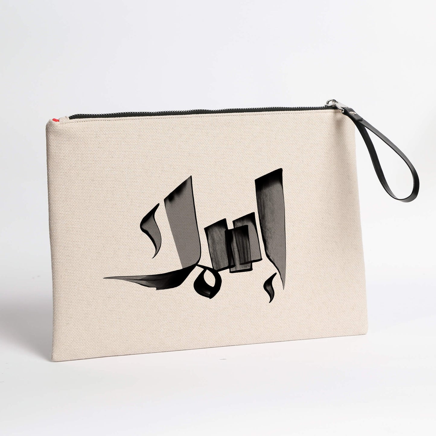 Personalized Arabic Pouch for Storing Makeup and Essentials with black color in front view