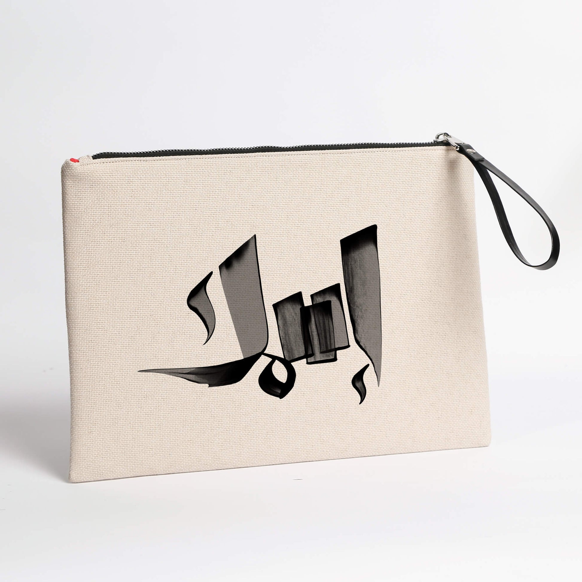 Personalized Arabic Pouch for Storing Makeup and Essentials with black color in front view