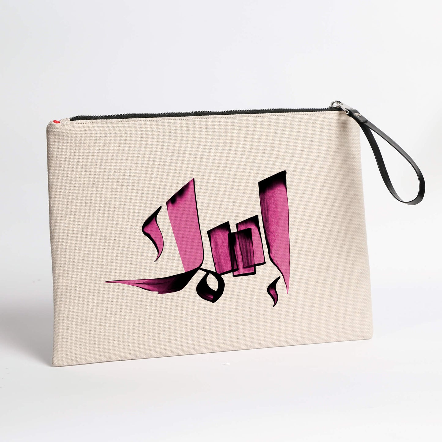 Personalized Arabic Pouch for Storing Makeup and Essentials in pink color printed