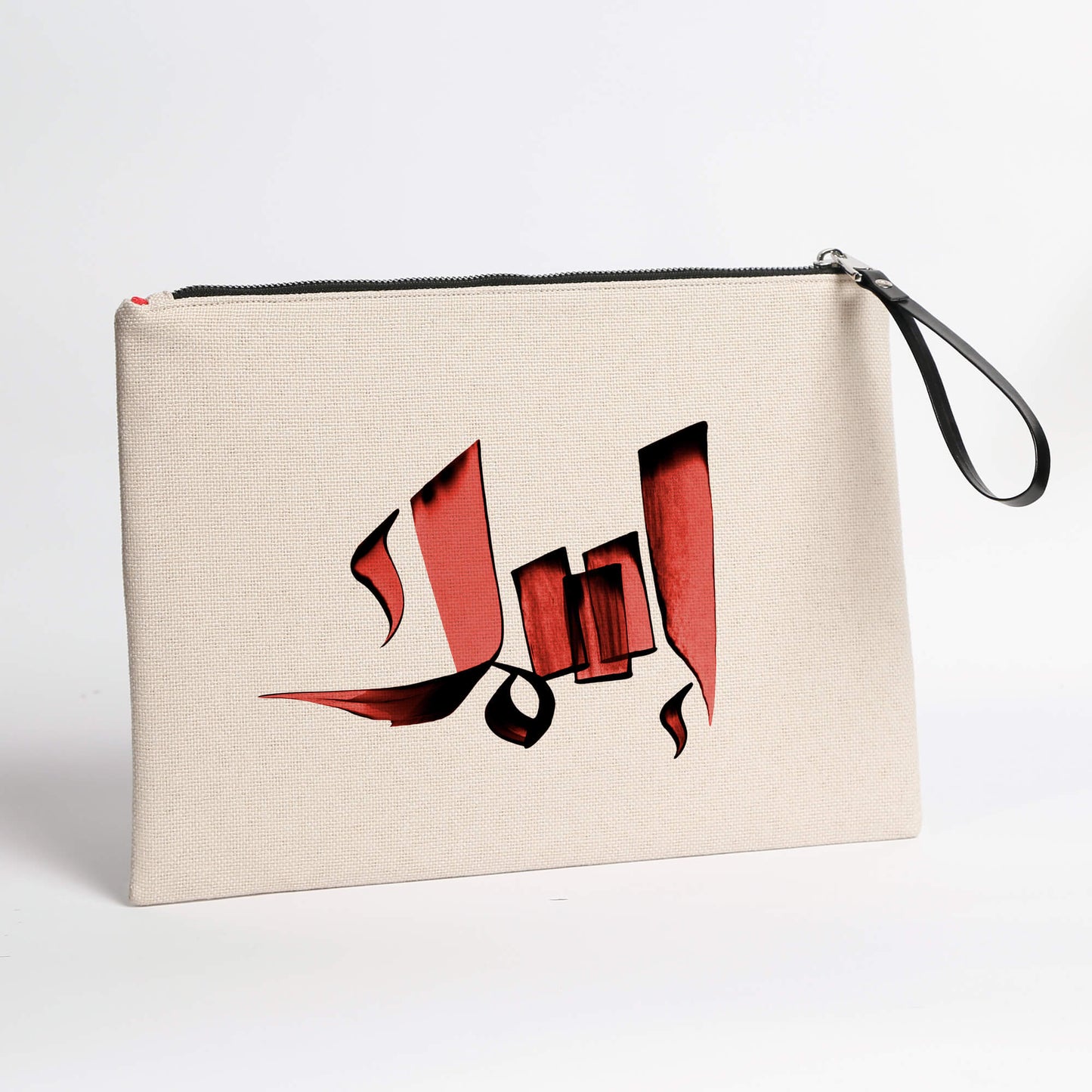 Personalized Arabic Pouch for Storing Makeup and Essentials in red color 